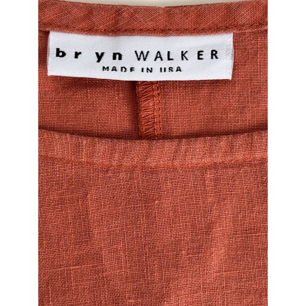 Bryn Walker Linen Tunic Top‎ Women Size L Made in USA Rust Orange High Low Hem - Picture 4 of 8